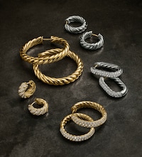Image of David Yurman earrings on grey background. Tap to Shop new jewellery image