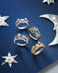 Image of mixed rings on blue moon and star background - tap to shop all rings image