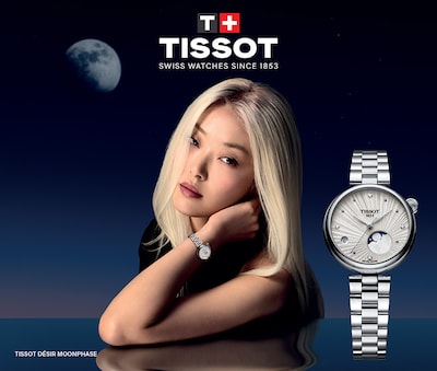Female model wearing Tissot watch. Tap to Shop Ladies Watches image