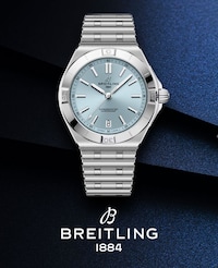 Image of breitling watch on blue background - tap to shop all breitling image