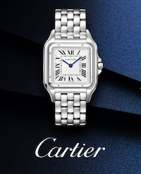 Image of cartier watch on blue background - tap to shop all cartier image