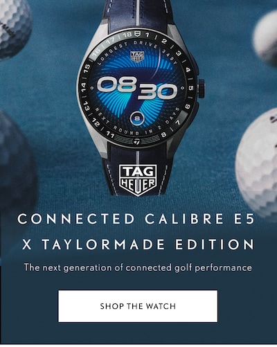 TAG Heuer logo with text Connected Calibre E5 x Taylormade Edition - The next generation of connected golf performance - Shop The Watch image