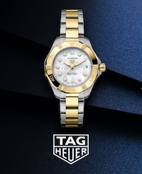 Image of tag heuer watch on blue background - tap to shop all tag heuer image