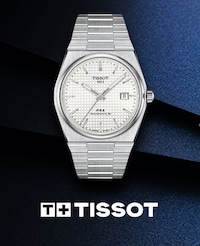 Image of tissot watch on blue background - tap to shop all tissot image