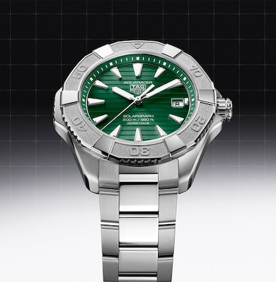 TAG Heuer Aquaracer with green dial. Tap to shop all tag heuer aquaracers image